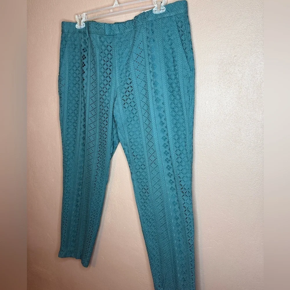 International Concepts Eyelet Patterned Ankle Pants in Island Breeze Size 1X NWT